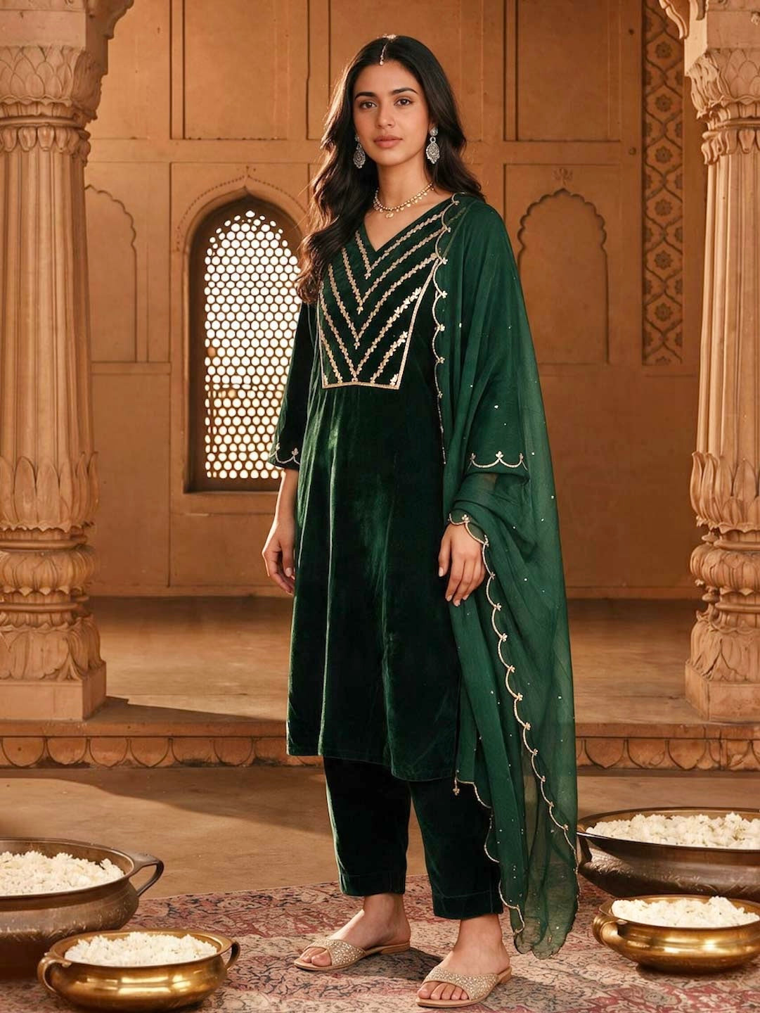 EMERALD GREEN VELVET SUIT SET