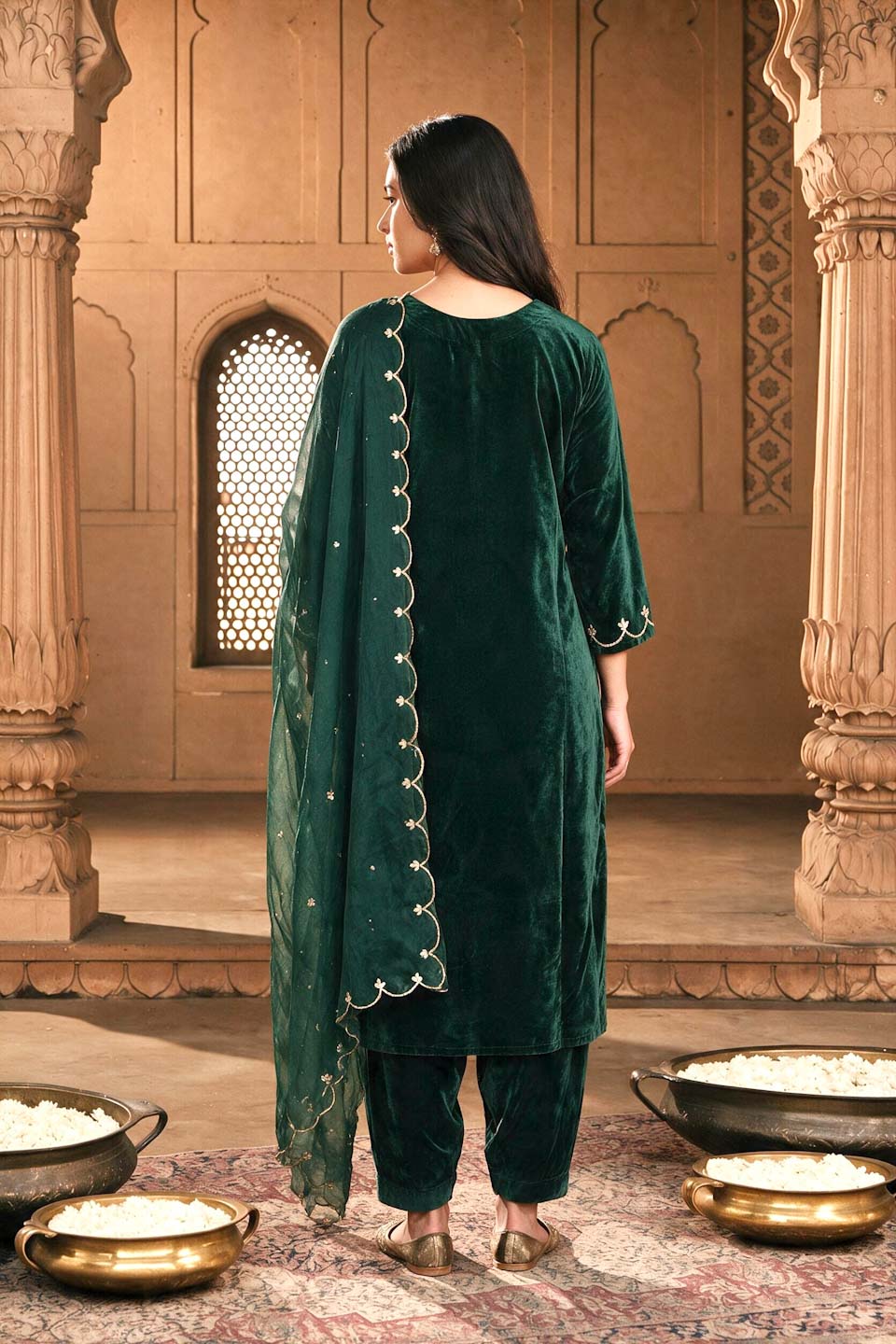 EMERALD GREEN VELVET SUIT SET