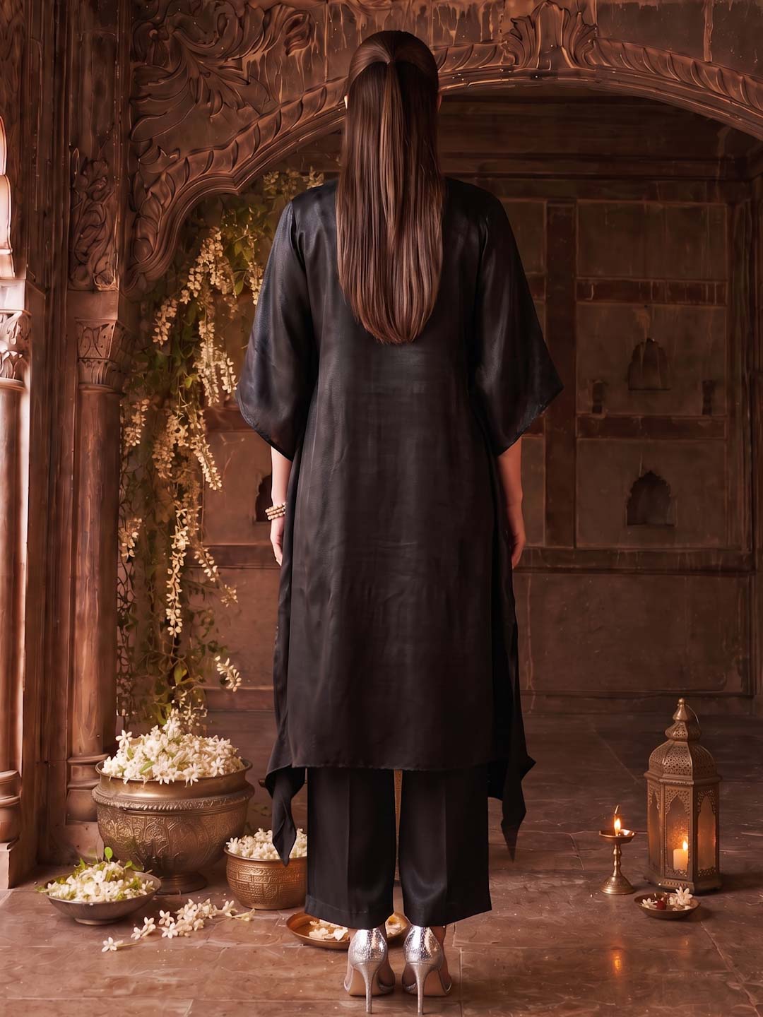 MIDNIGHT BLACK SILK CO-ORD SET