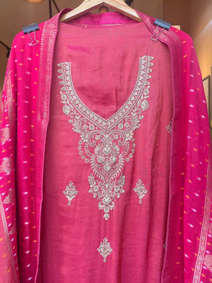 PINK TISSUE UNSTITCHED SUIT SET