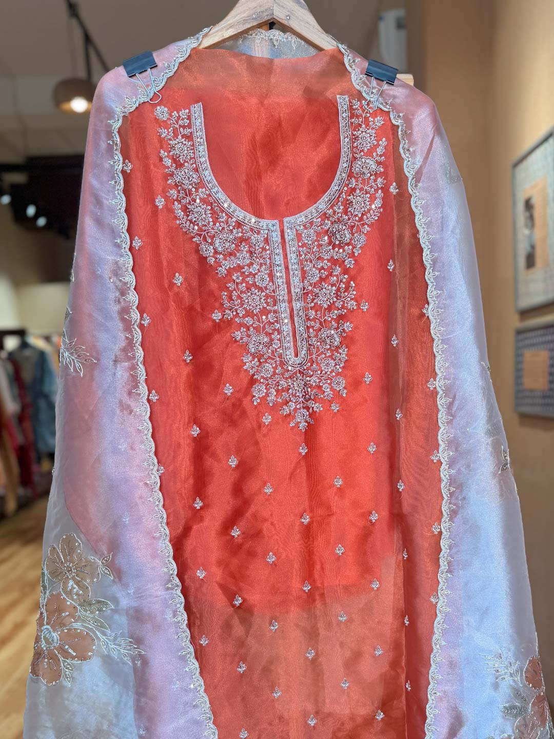 ORANGE ORGANZA UNSTITCHED SUIT SET
