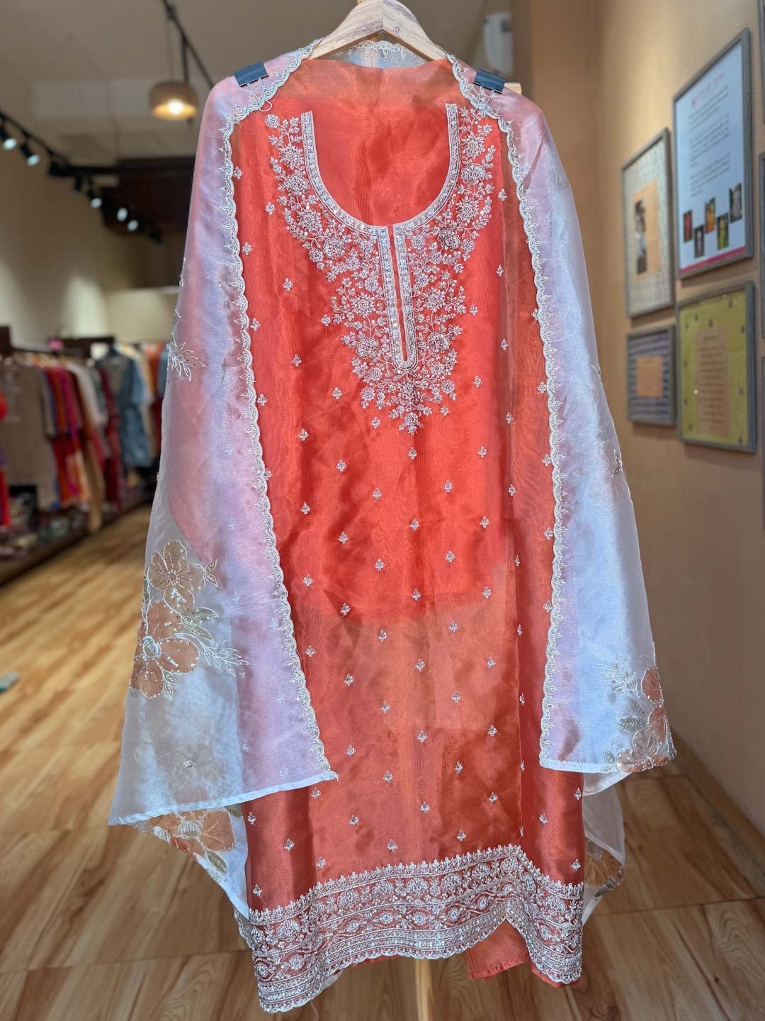 ORANGE ORGANZA UNSTITCHED SUIT SET