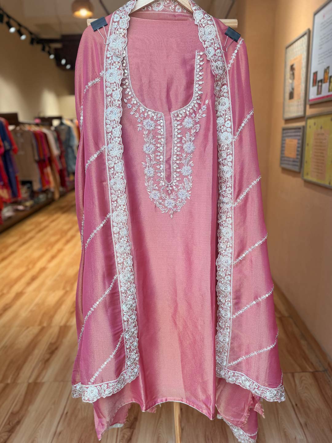 BLUSH PINK TISSUE UNSTITCHED SUIT SET WITH GOTTA WORK
