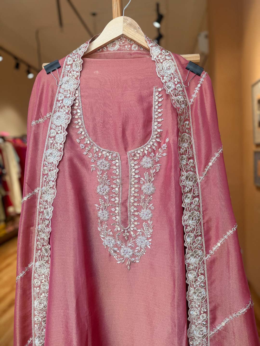 BLUSH PINK TISSUE UNSTITCHED SUIT SET WITH GOTTA WORK