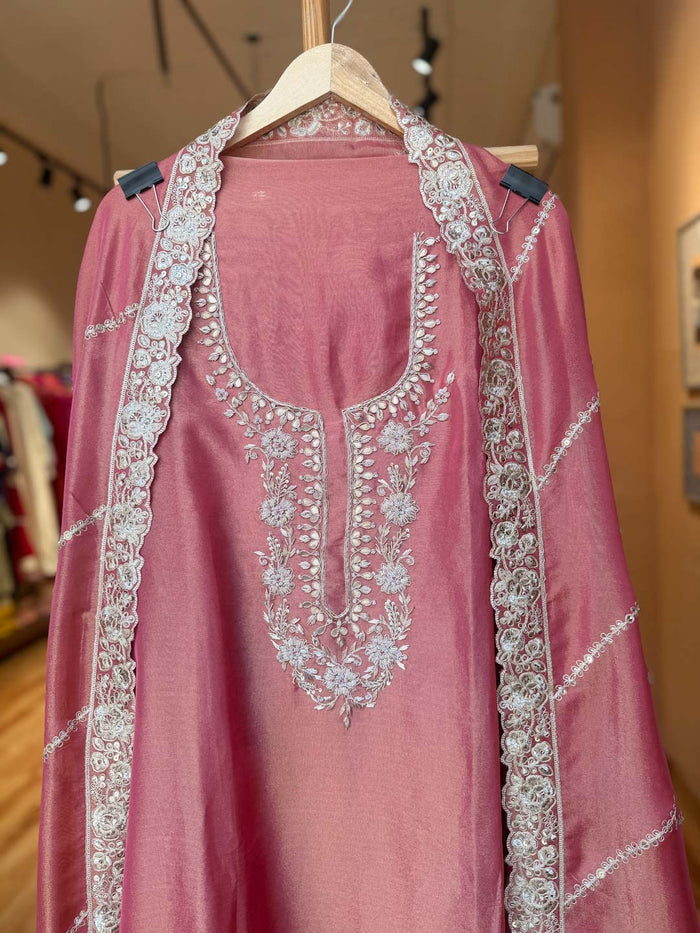 BLUSH PINK TISSUE UNSTITCHED SUIT SET WITH GOTTA WORK