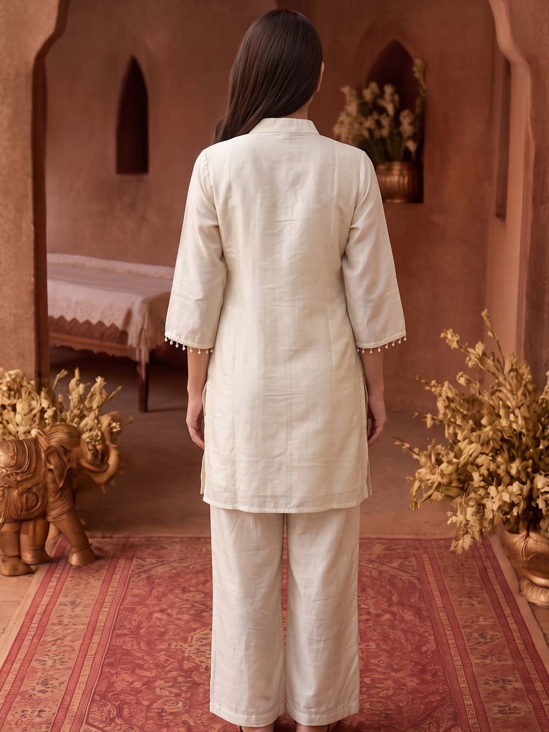 CREAM HANDWORK TISSUE CO-ORD SET