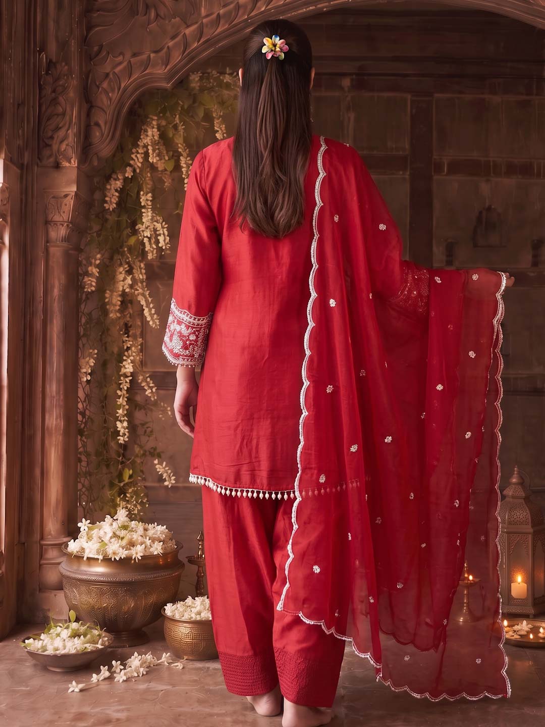 CARMINE RED HANDWORK SUIT SET WITH DUPATTA