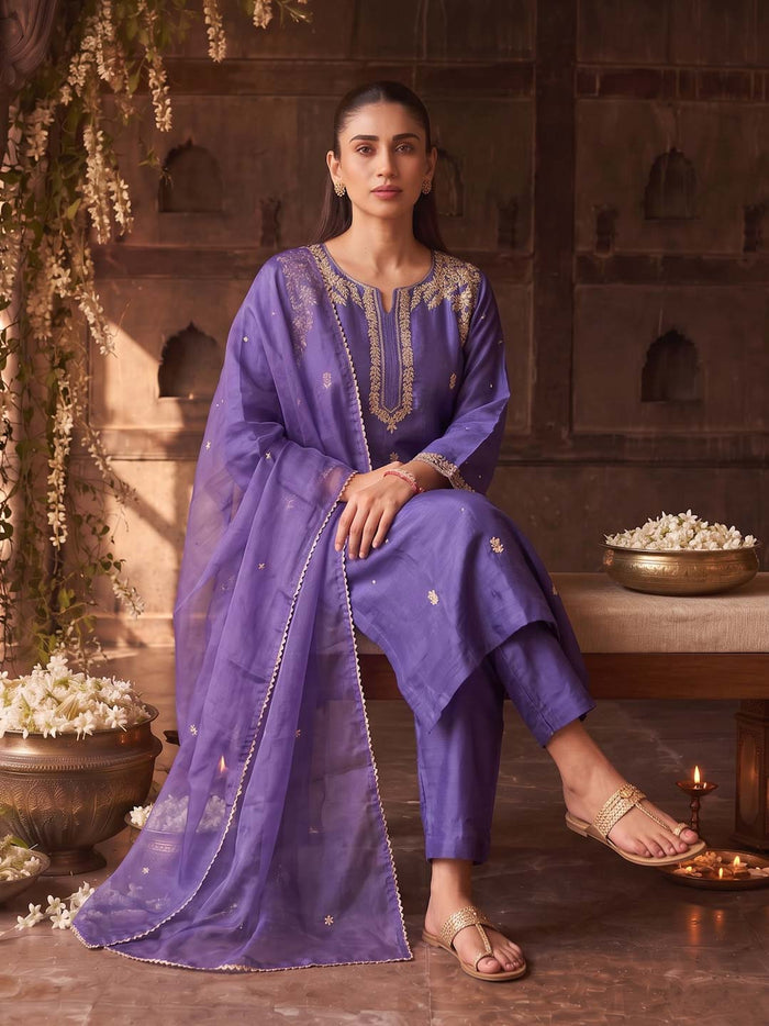 MIDNIGHT ORCHID SUIT SET WITH HANDWORK