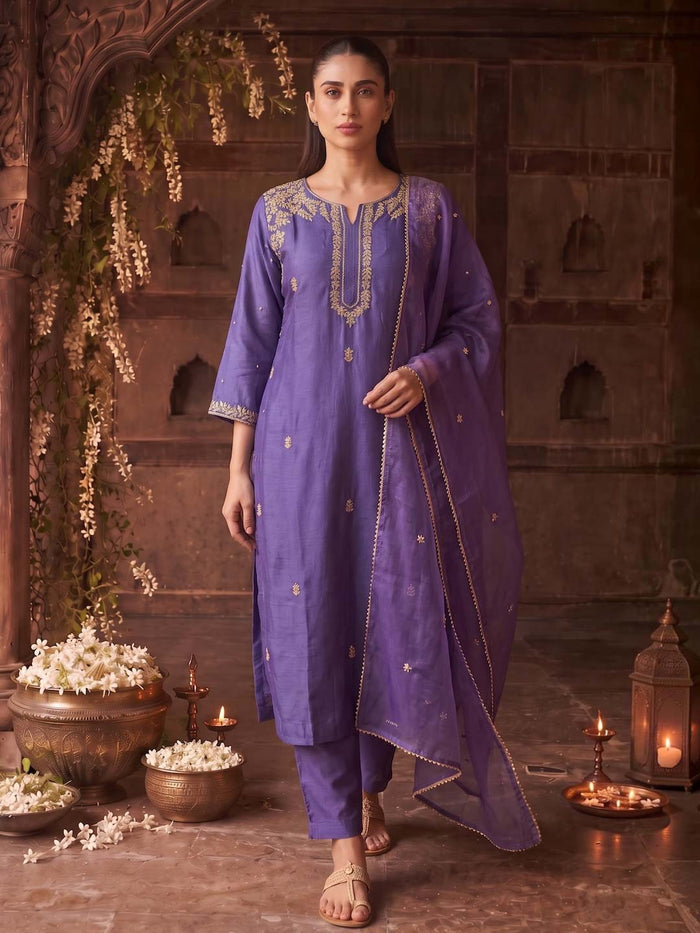MIDNIGHT ORCHID SUIT SET WITH HANDWORK