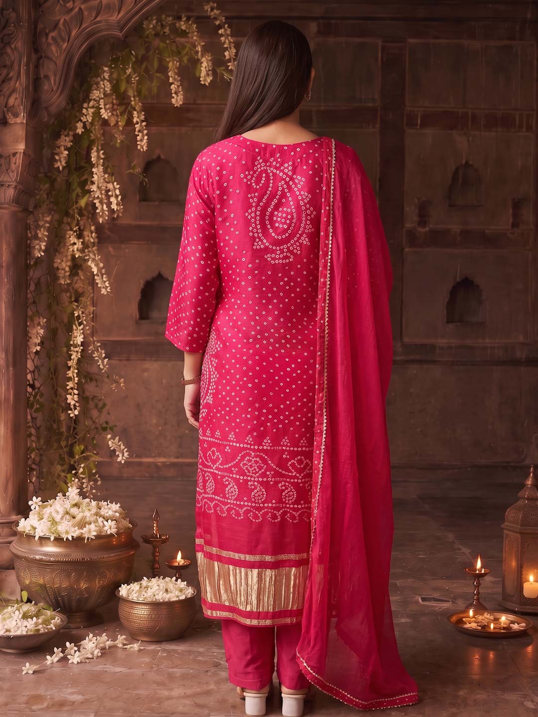 RANI BANDHEJ PRINT SUIT SET WITH ORGANZA DUPATTA