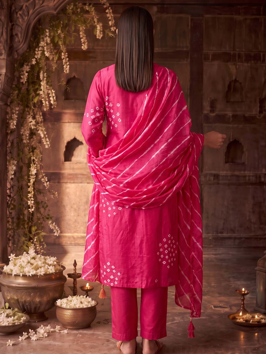 PINK HANDWORK SUIT SET WITH BANDHEJ WORK