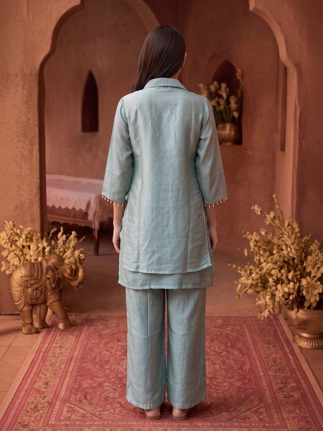 SEA GREEN HANDWORK TISSUE CO-ORD SET