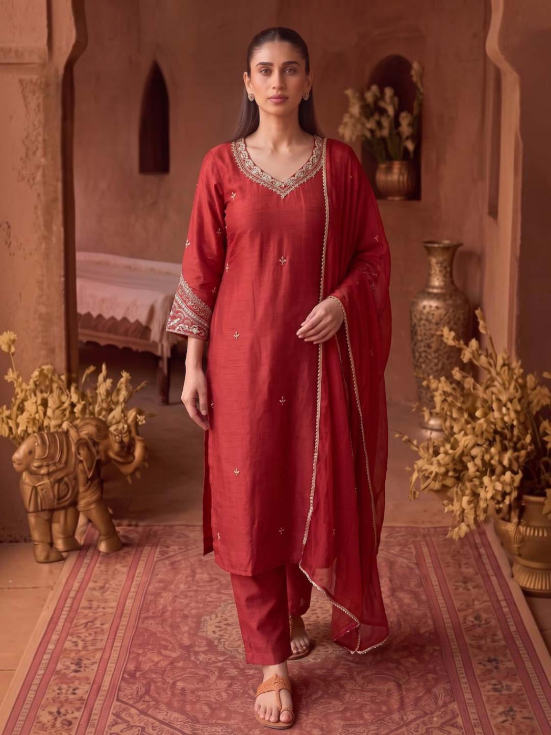 CRIMSON RED HANDWORK SUIT SET