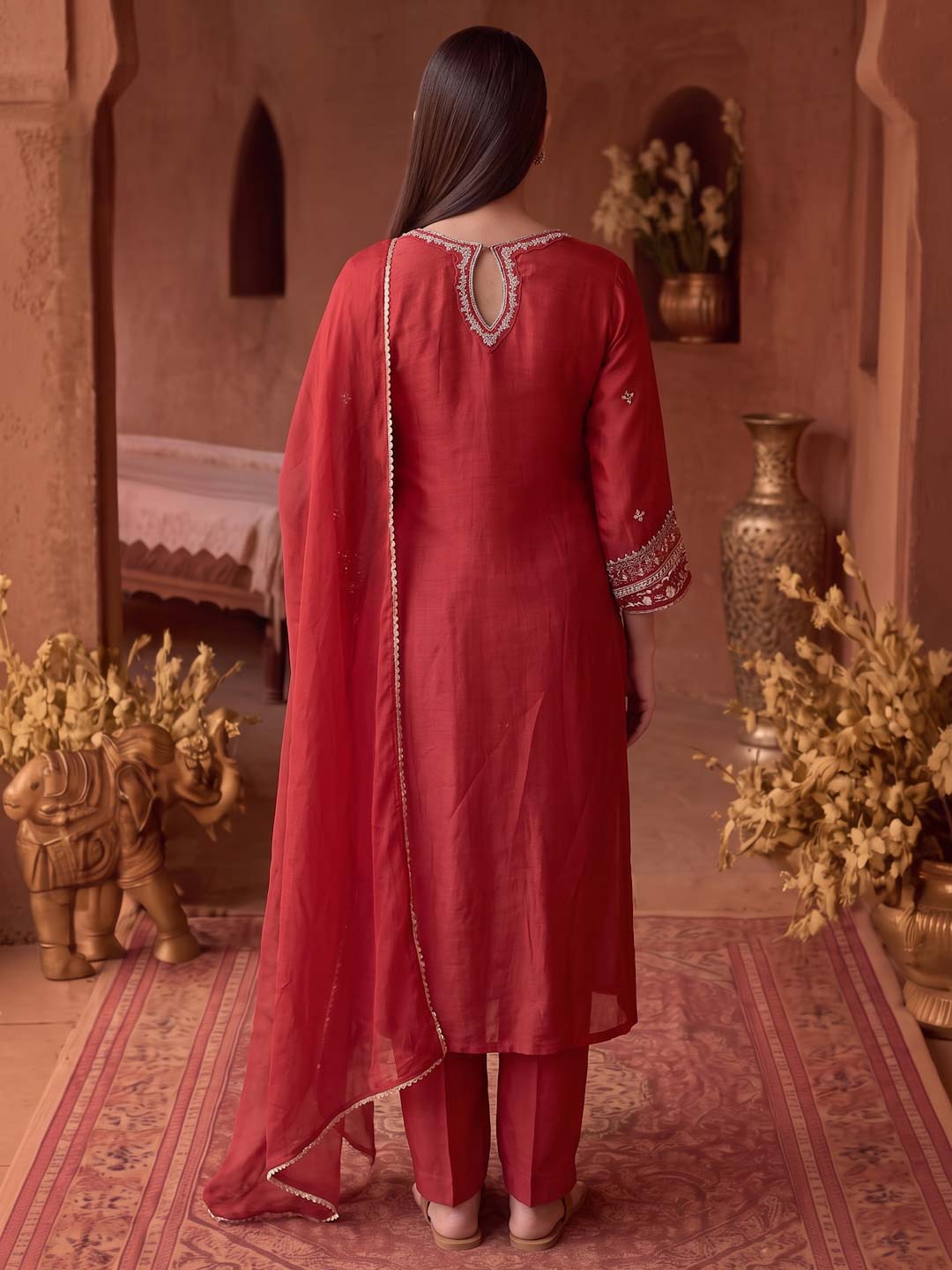 CRIMSON RED HANDWORK SUIT SET