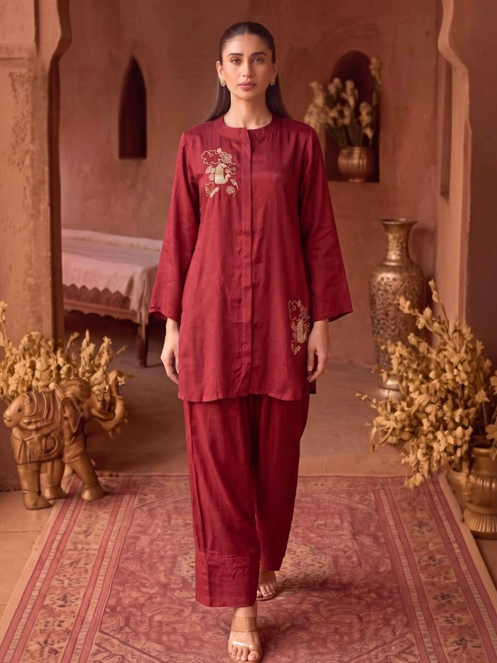 MAROON HANDWORK CO-ORD SET