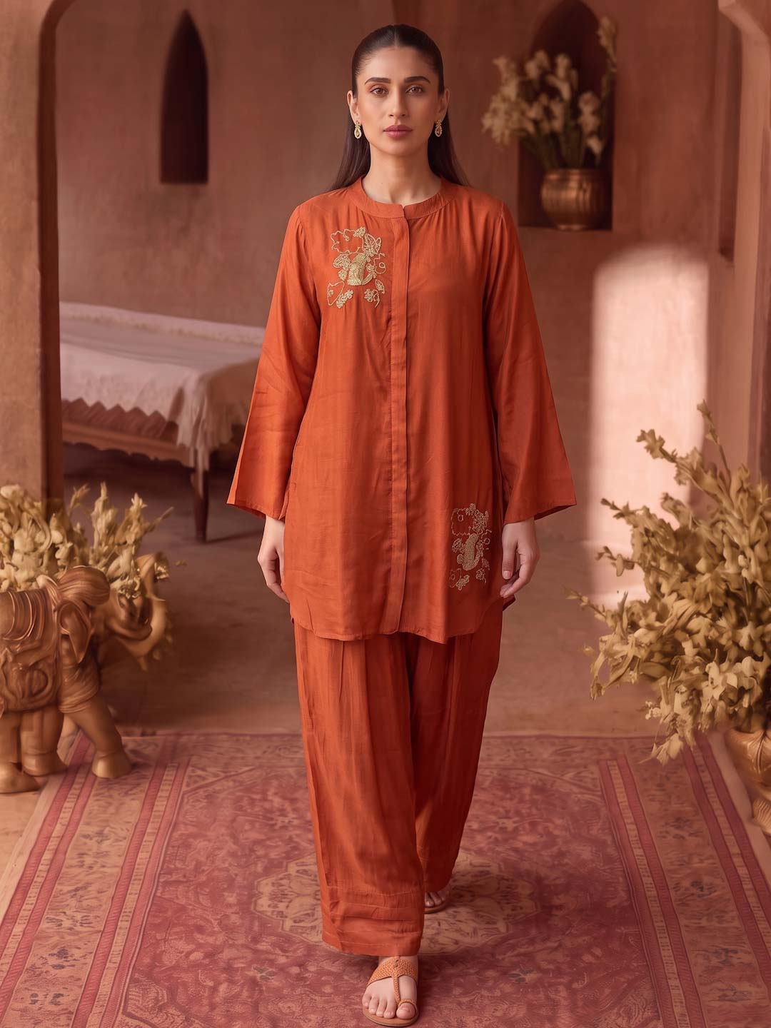RUST ORANGE HANDWORK CO-ORD SET