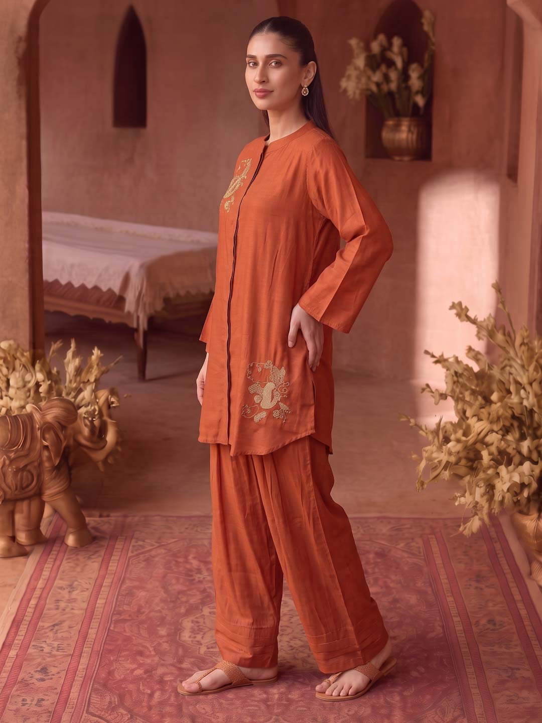 RUST ORANGE HANDWORK CO-ORD SET