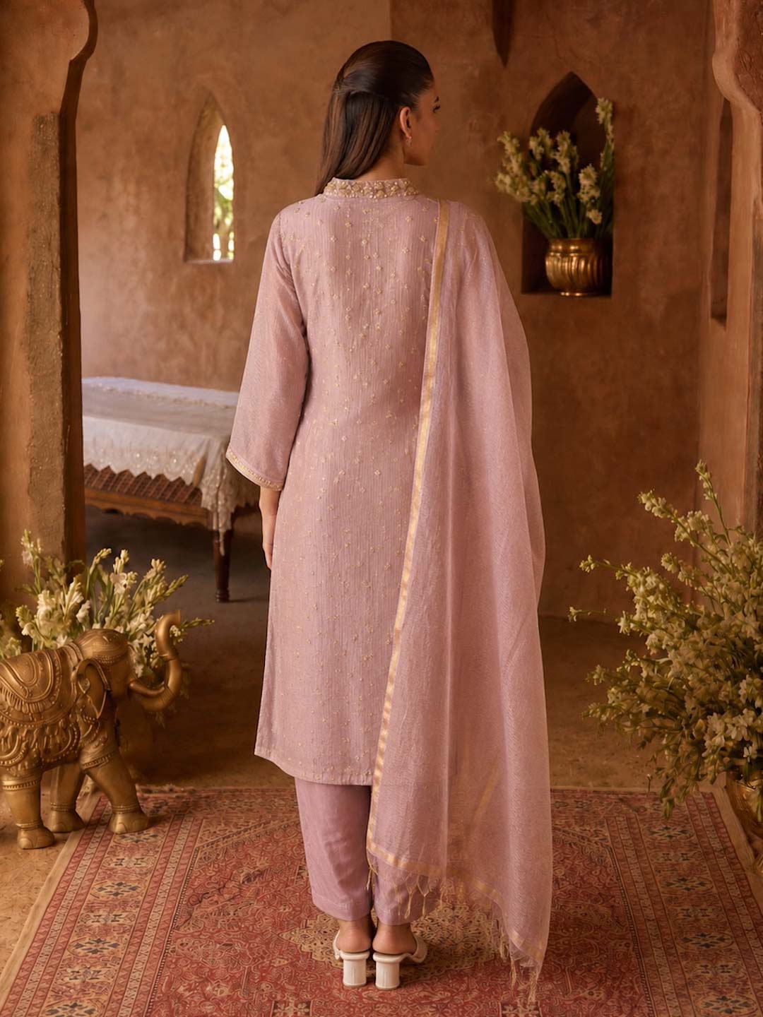 MAUVE TISSUE HANDWORK SUIT SET