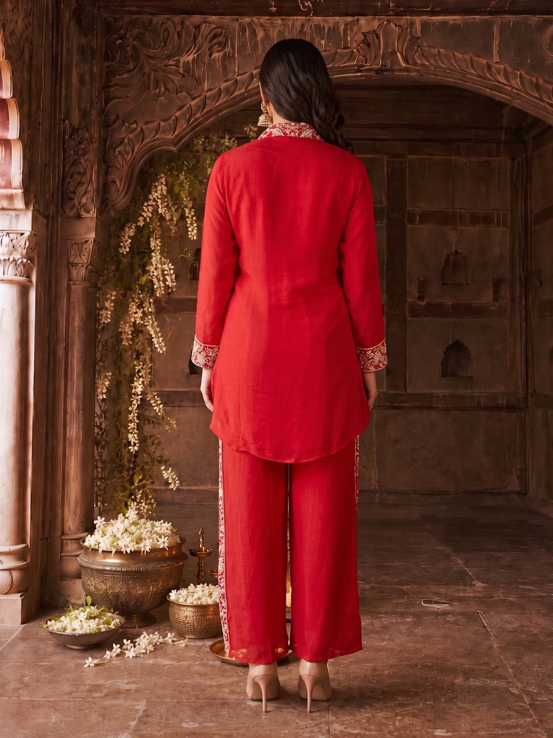 BRIGHT RED HANDWORK CO-ORD SET