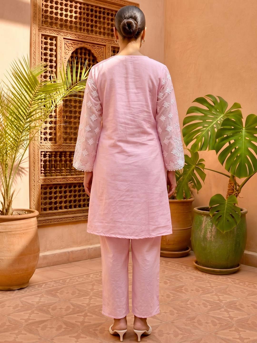 PINK COTTON EMBROIDERED COTTON CO-ORD SET