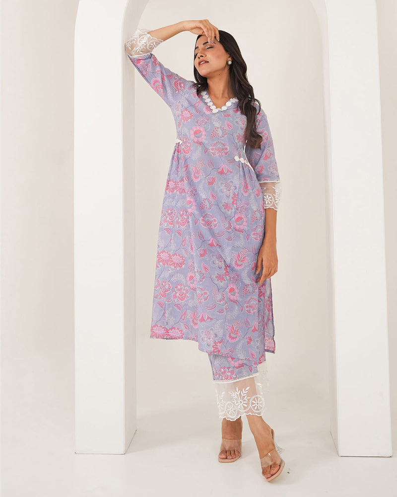 PERIWINKLE PURPLE COTTON KURTA SET