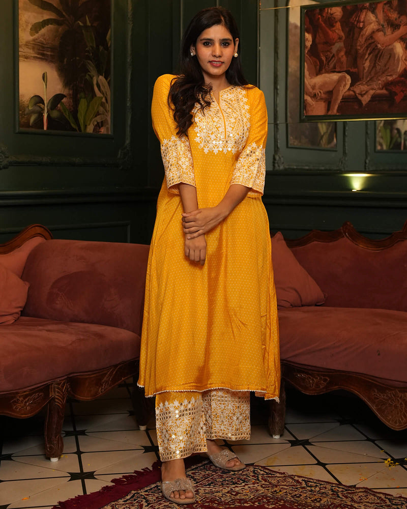 EXUBERANT YELLOW SHANTUNG KURTA SET