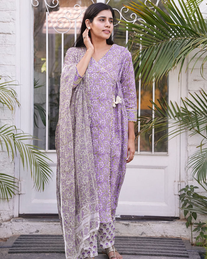 LAVENDER COTTON HANDBLOCK SUIT SET