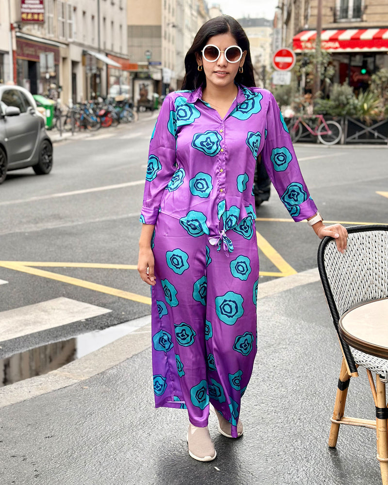PURPLE & BLUE SATIN CO-ORD SETS
