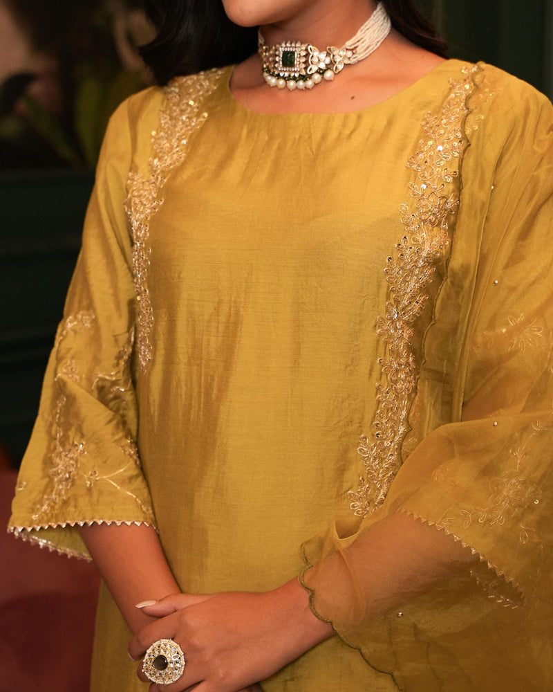 OLIVE SHARARA SET WITH ORGANZA DUPATTA