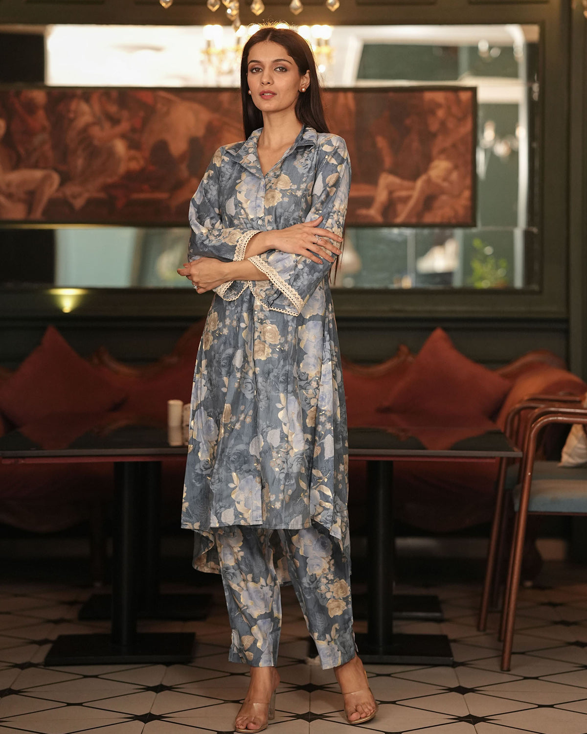 SMOKE BLUE MUSLIN CO-ORD SET