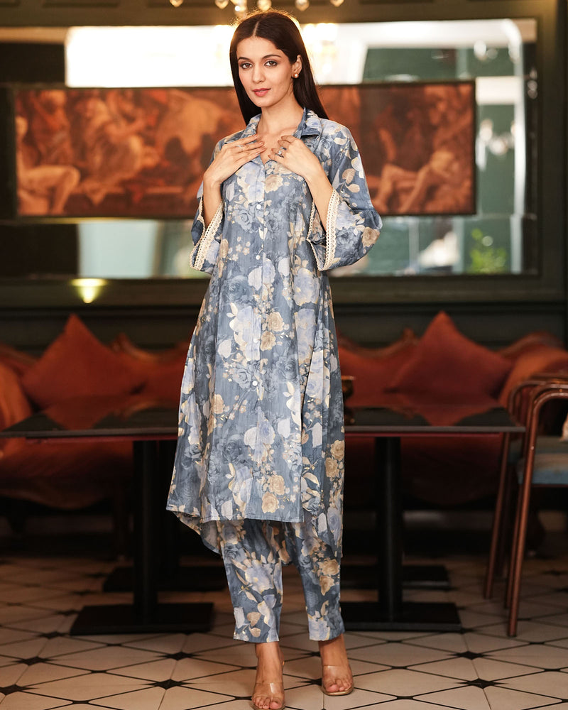 SMOKE BLUE MUSLIN CO-ORD SET