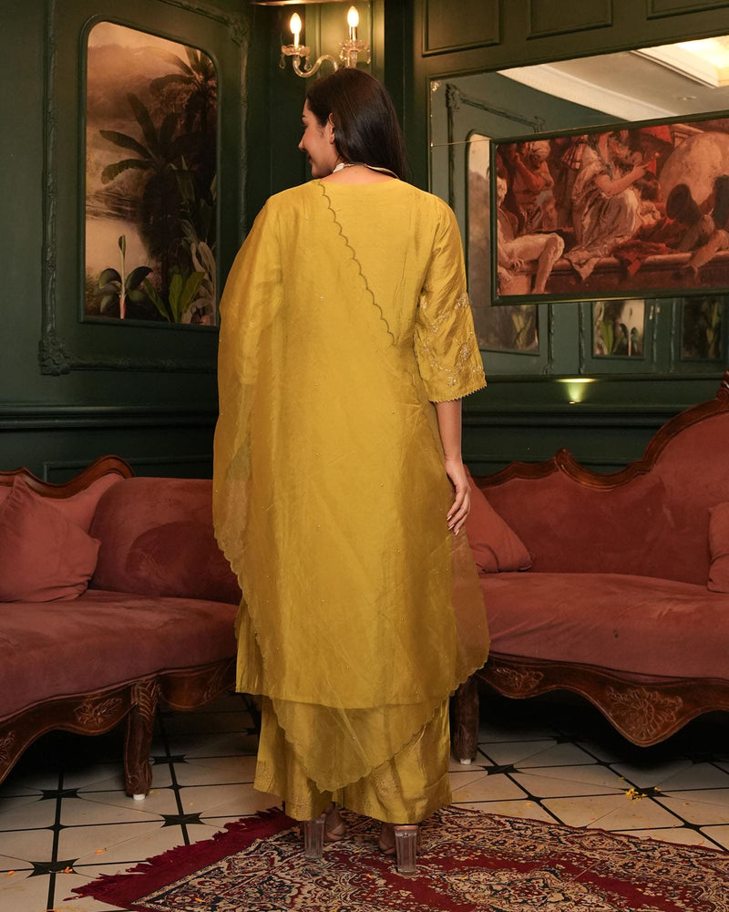 OLIVE SHARARA SET WITH ORGANZA DUPATTA