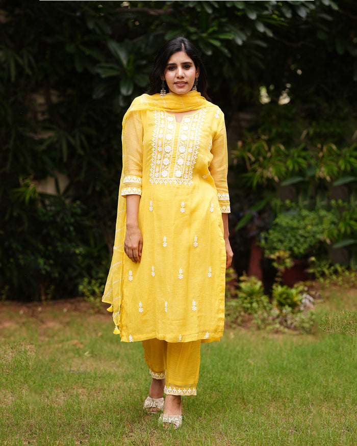 YELLOW KOTA DORIA SUIT SET