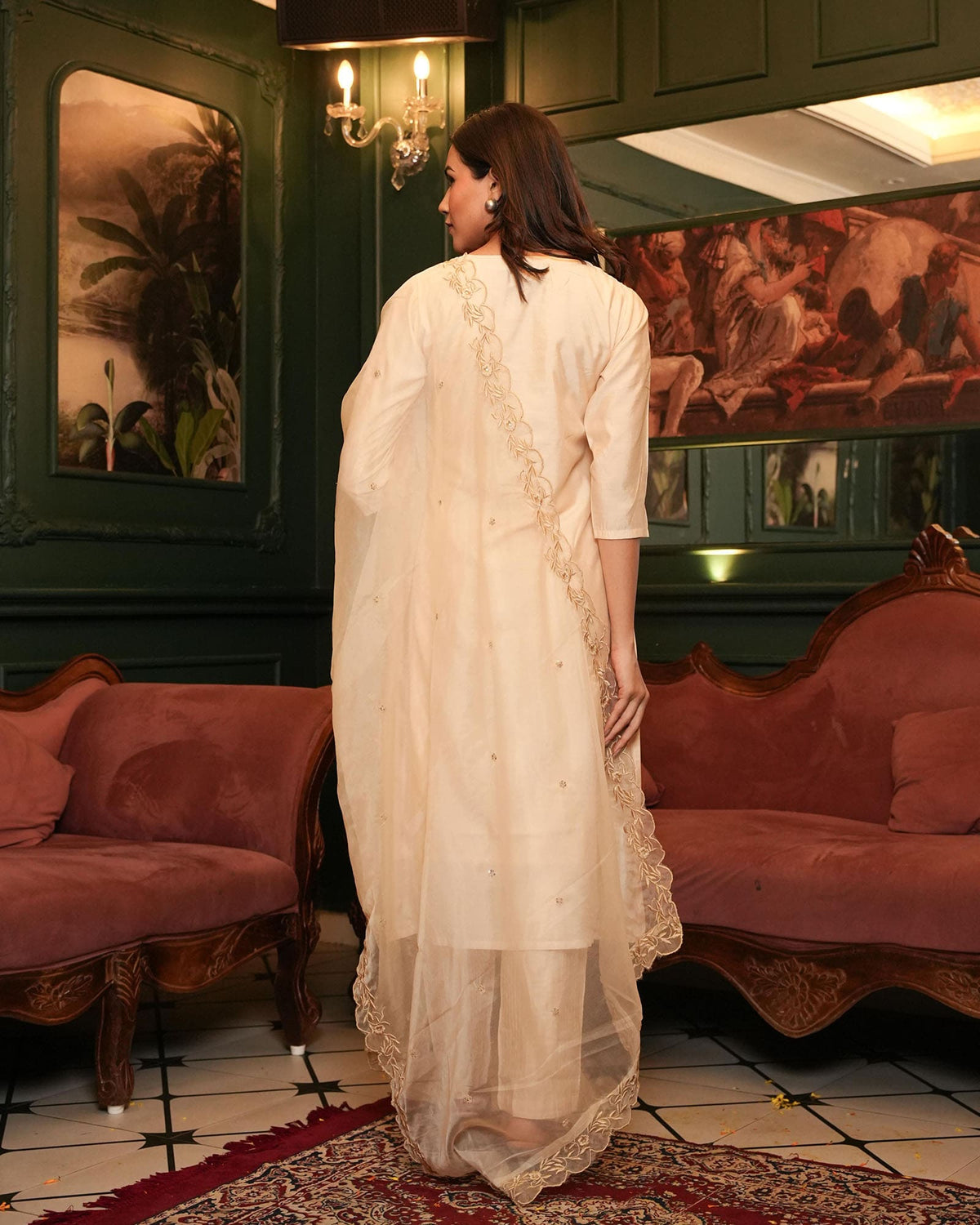 MOONLIGHT WHITE CHANDERI SUIT WITH EMBROIDERY