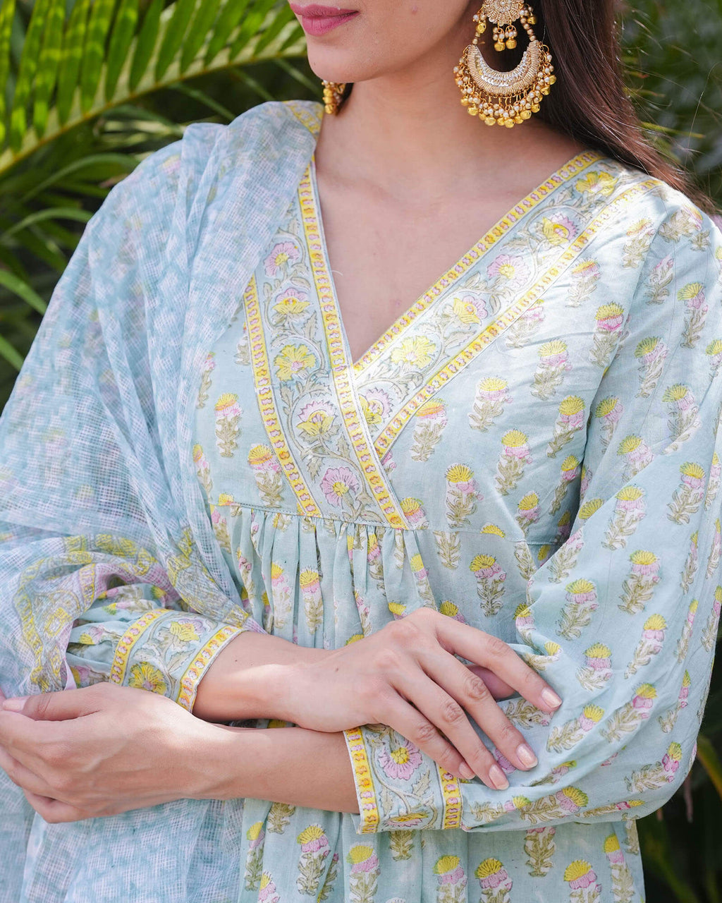 FERN GREEN COTTON HANDBLOCK SUIT SET