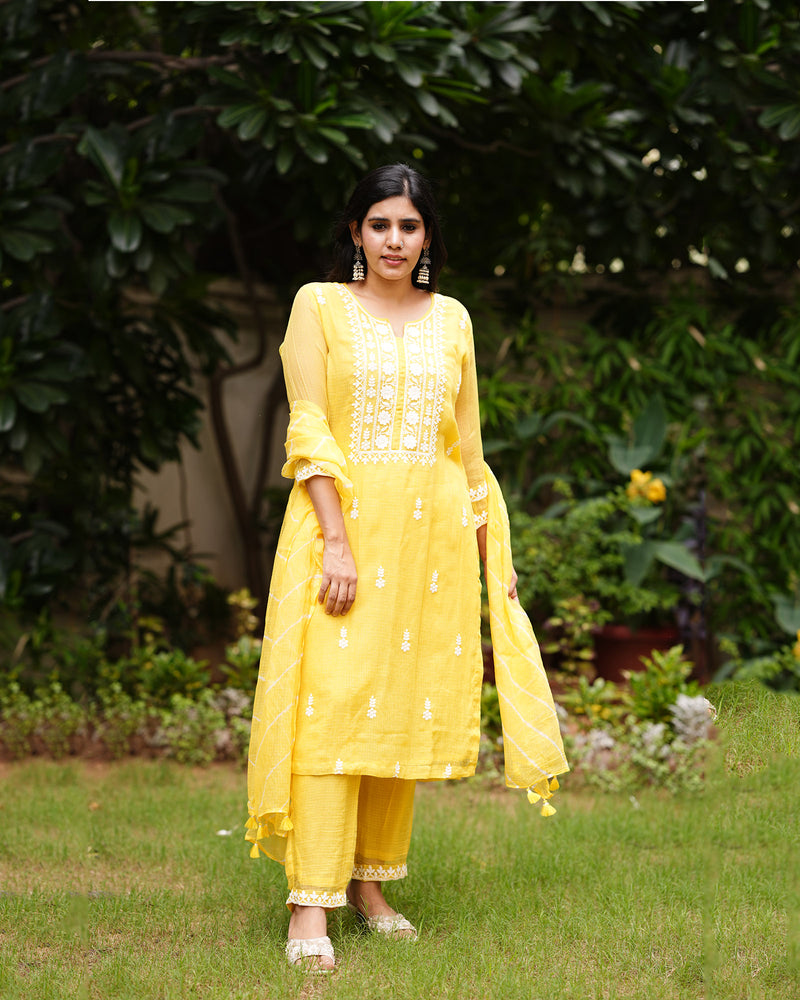 YELLOW KOTA DORIA SUIT SET