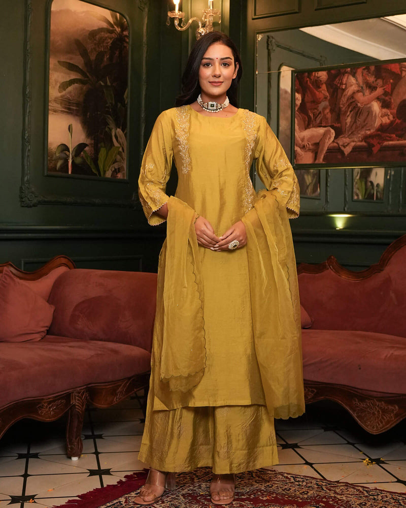 OLIVE SHARARA SET WITH ORGANZA DUPATTA