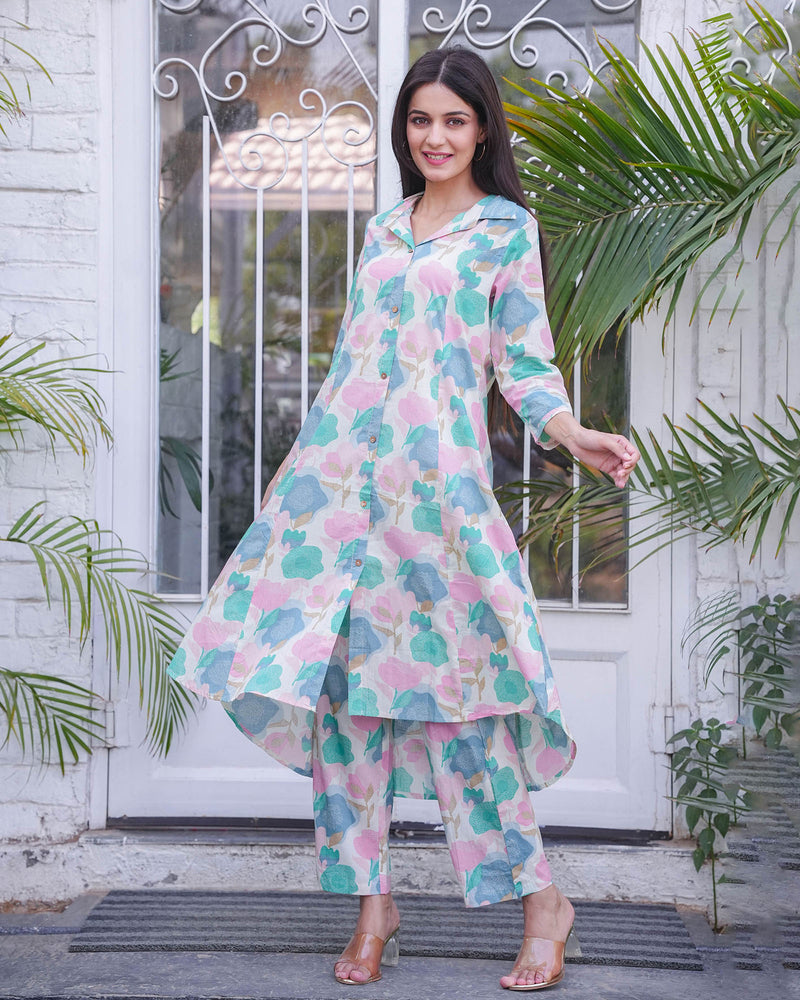 CREAM FLORAL PRINT MUSLIN CO-ORD SET
