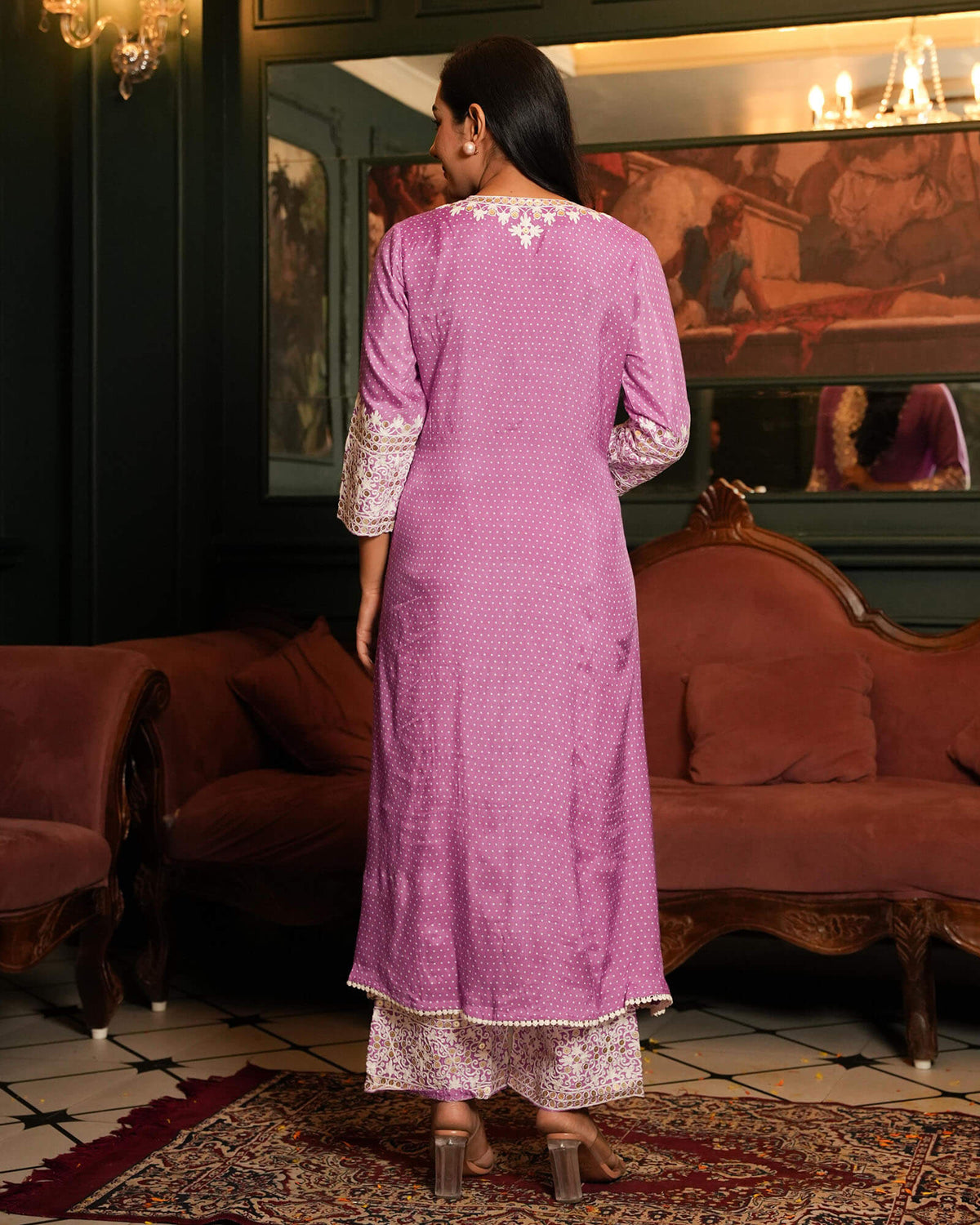 PURPLE PINK SHANTUNG KURTA SET WITH EMBROIDERY