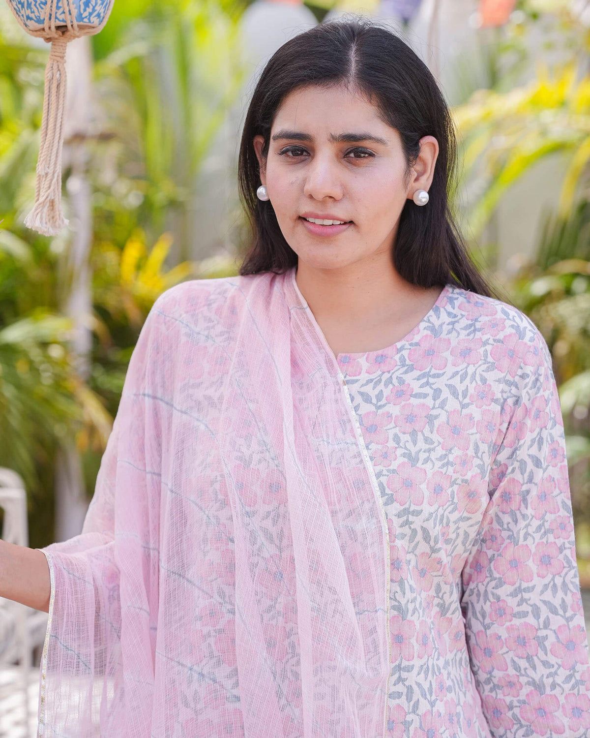 PINK FLOWER PRINT COTTON SUIT SET