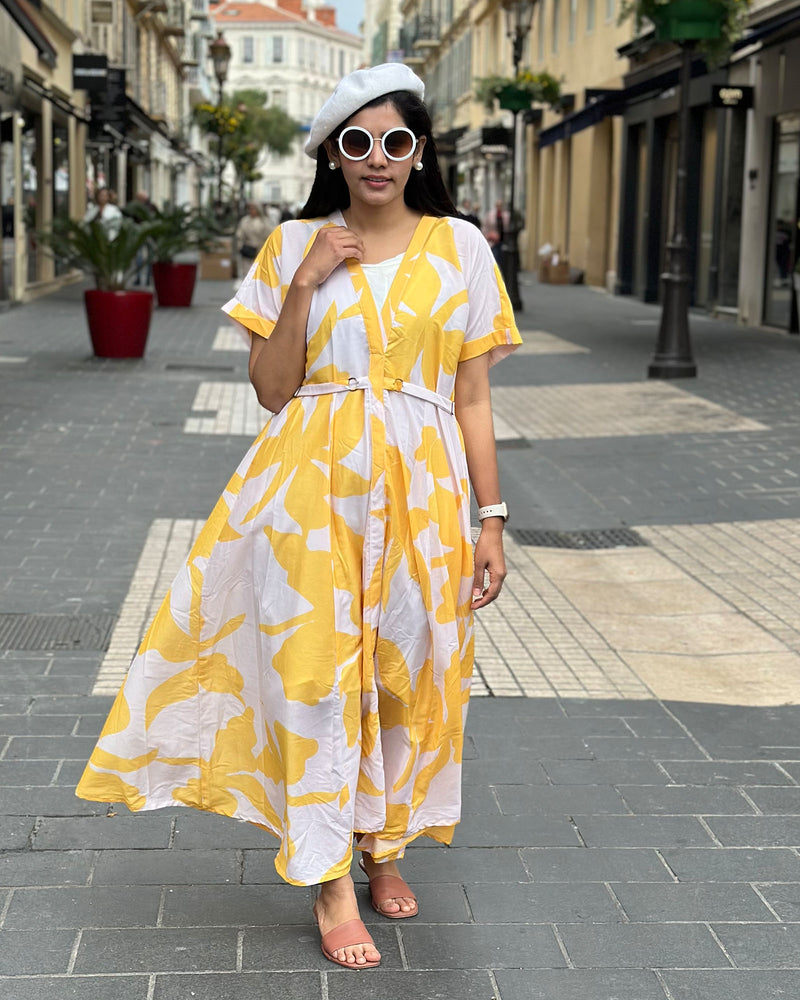 YELLOW & WHITE SUMMERY MUSLIN GOWN