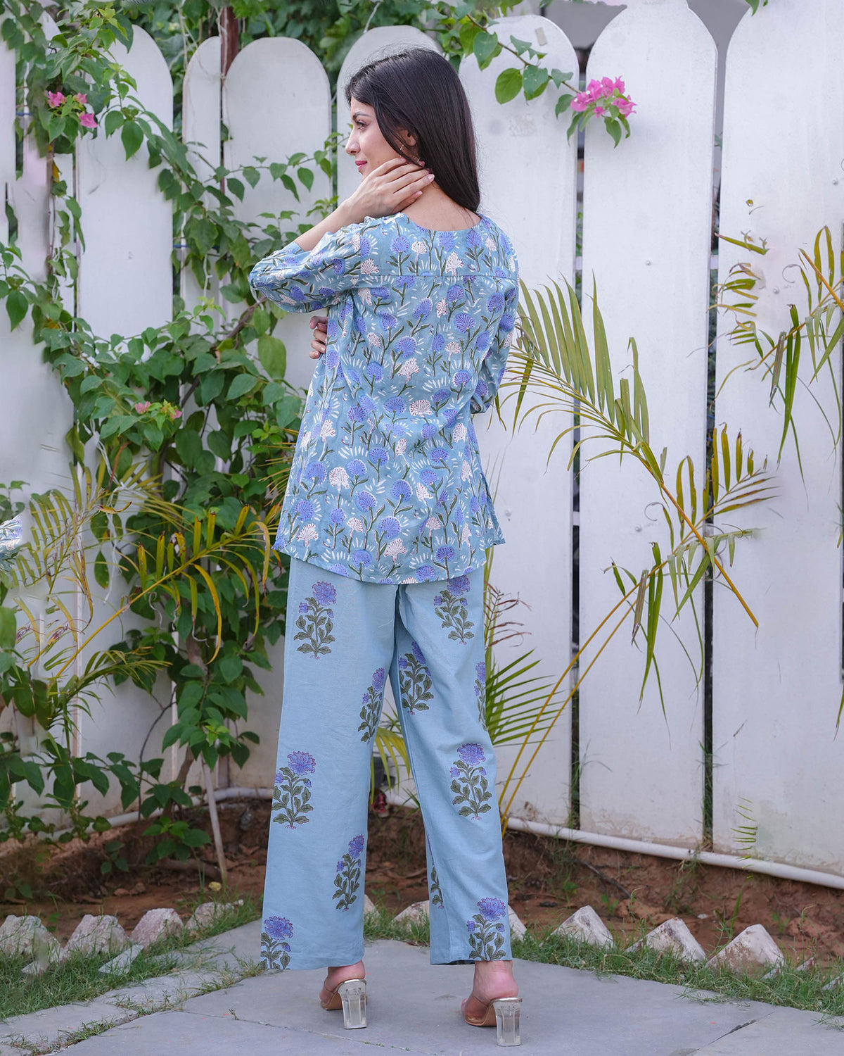 BLUE COTTON HANDBLOCK CO-ORD SET