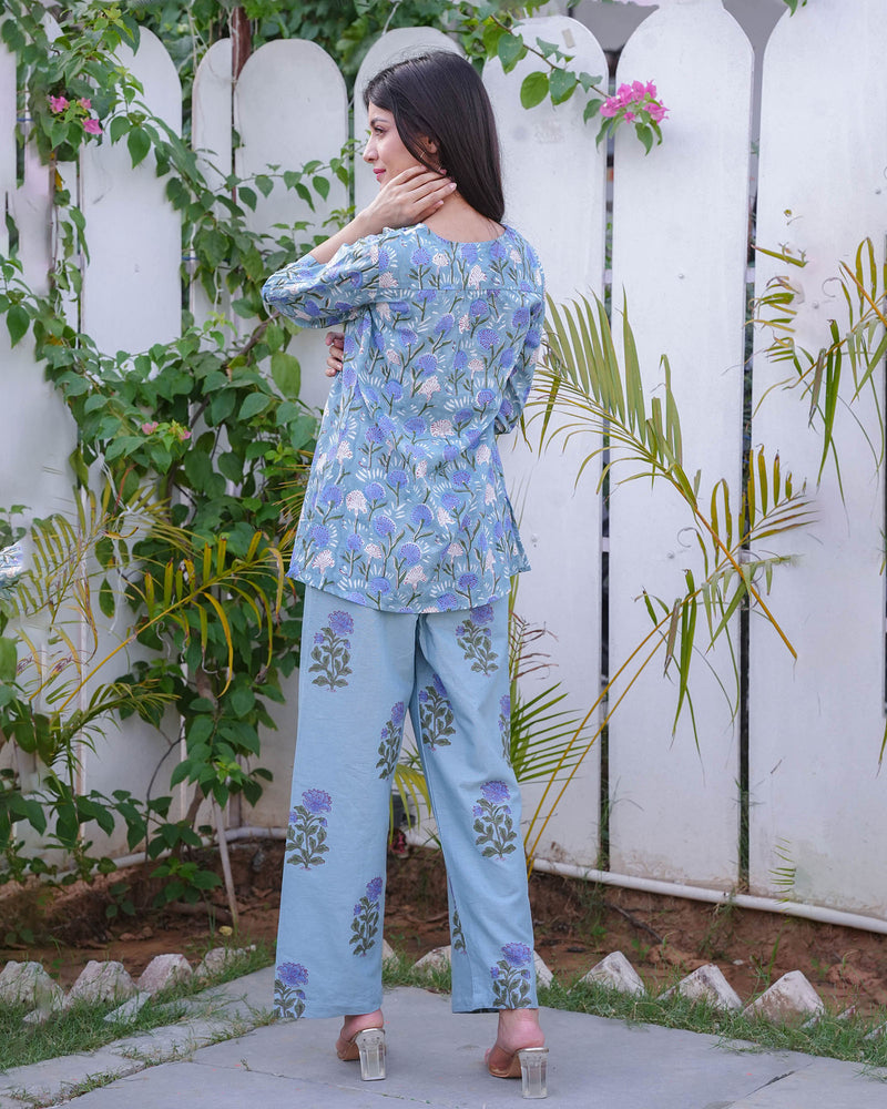 BLUE COTTON HANDBLOCK CO-ORD SET