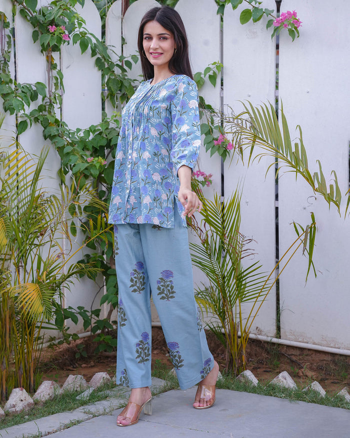 BLUE COTTON HANDBLOCK CO-ORD SET