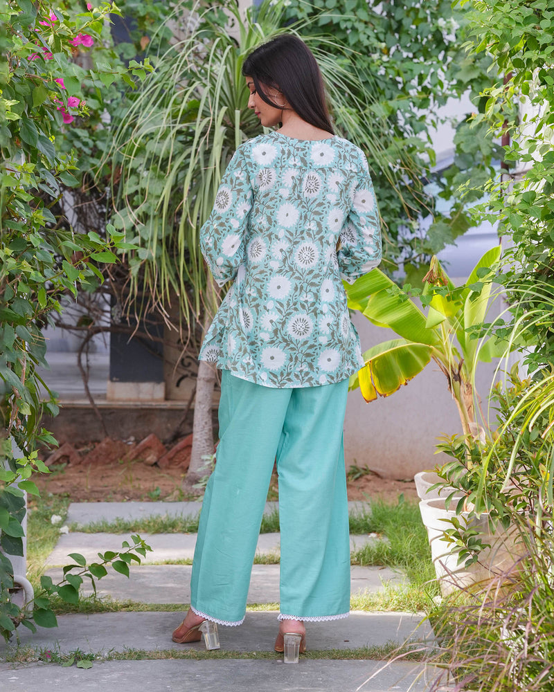 JADE GREEN COTTON HANDBLOCK CO-ORD SET