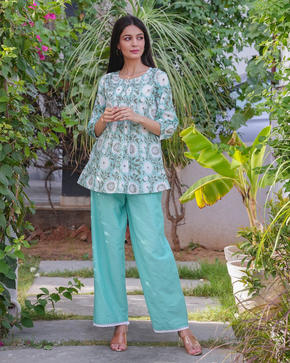 JADE GREEN COTTON HANDBLOCK CO-ORD SET