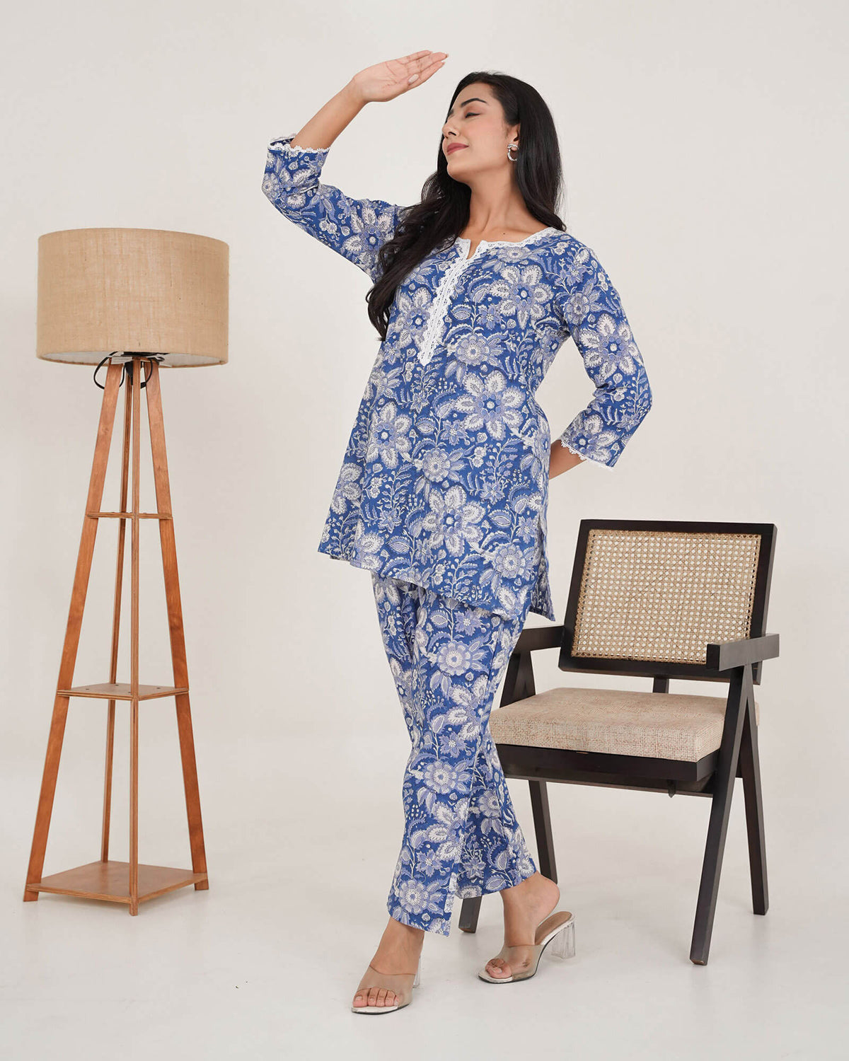 AZURE BLUE COTTON HANDBLOCK CO-ORD SET