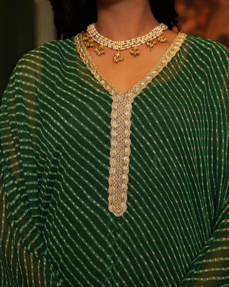 GREEN BANDHEJ FABRIC KAFTAN WITH INNER