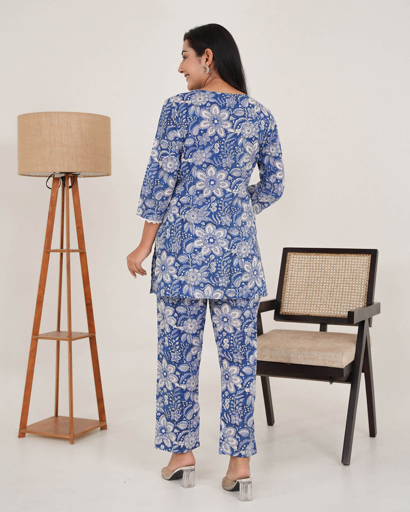 AZURE BLUE COTTON HANDBLOCK CO-ORD SET