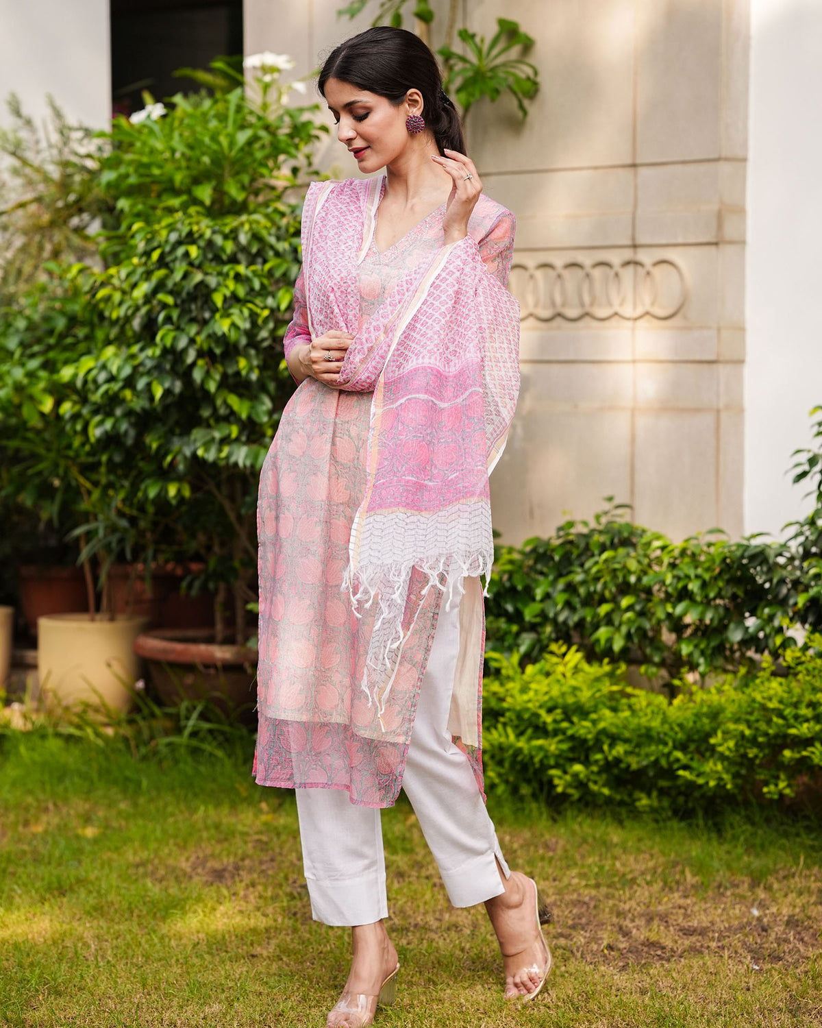 BABY PINK KOTA DORIA KURTA WITH DUPATTA